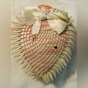 Heart Shape Pink Crochet Pink Satin Pin Cushion Pillow  Vintage